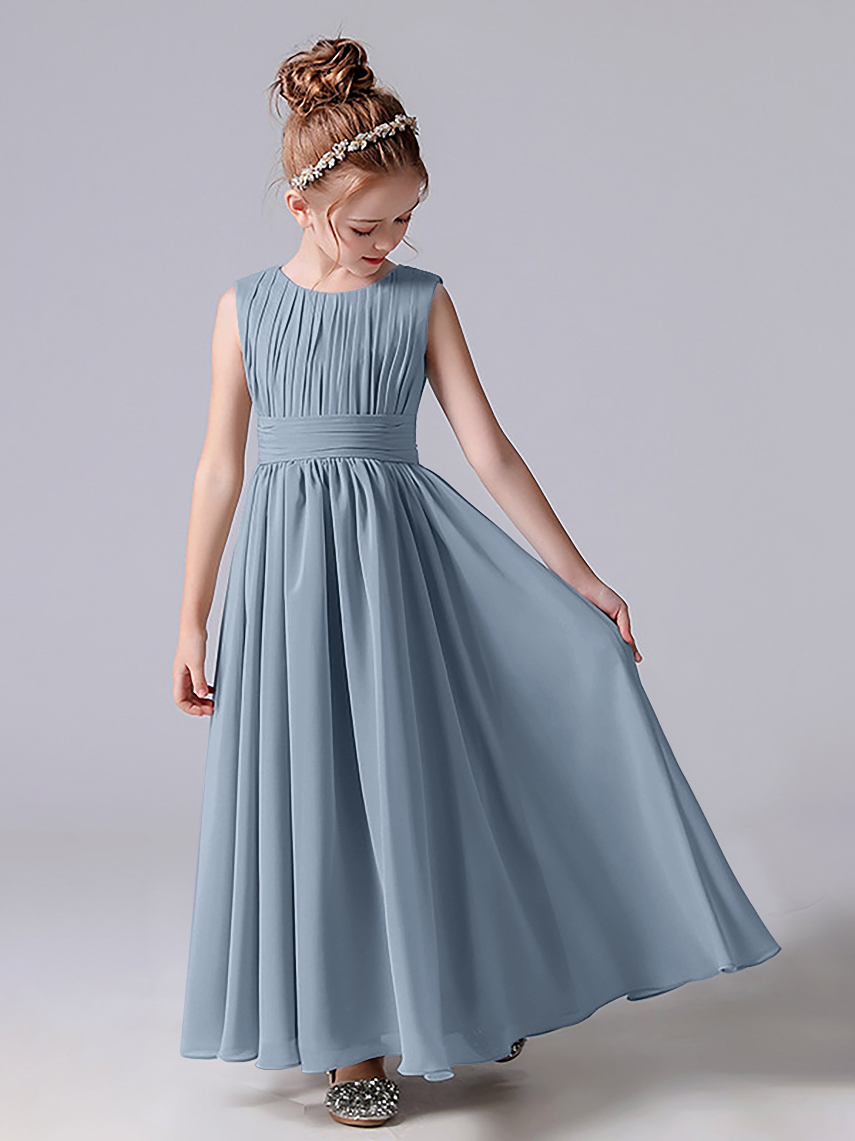 Falten Scoop ärmelloses Kleid für Junge Brautjungfern