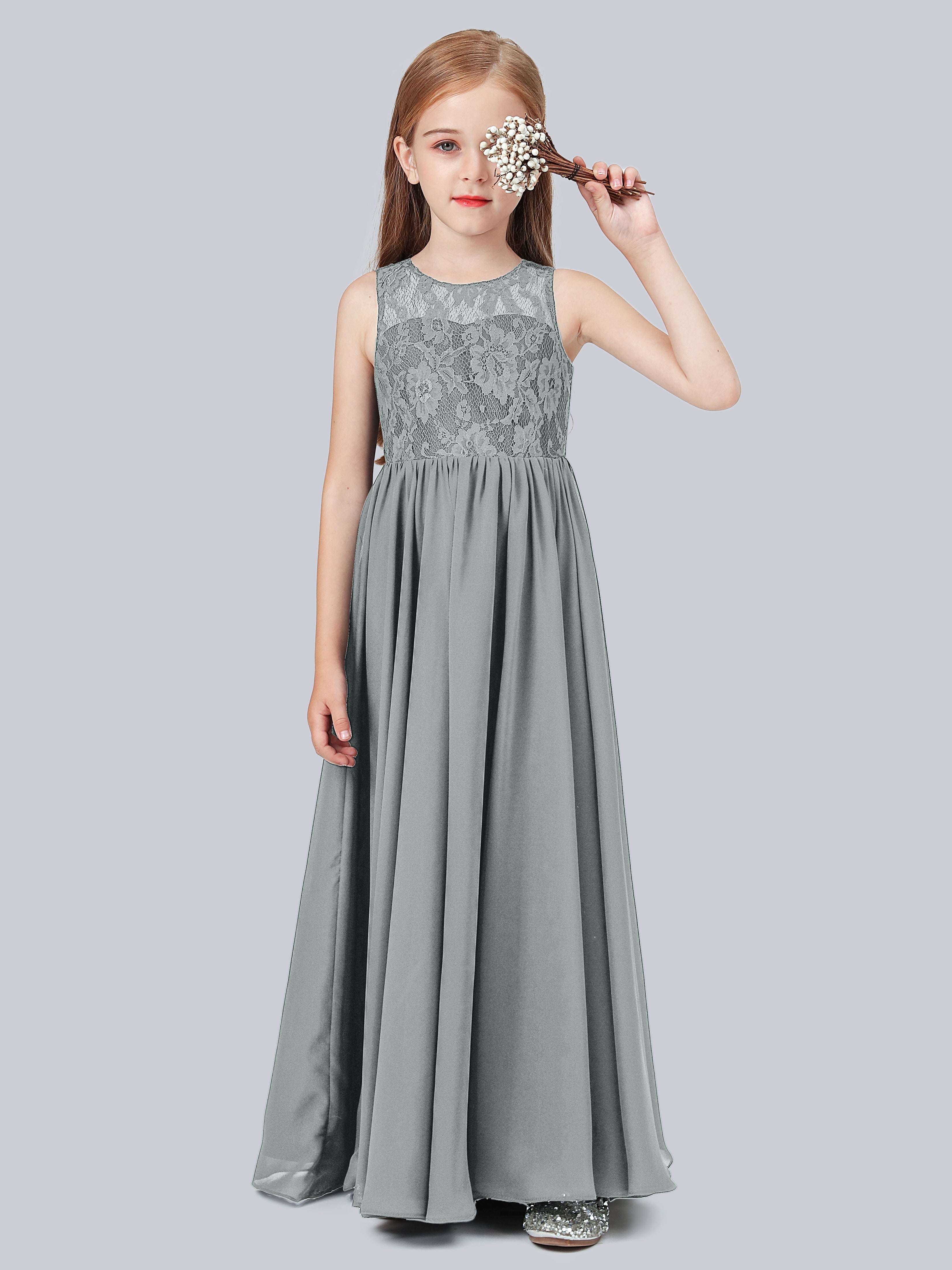 Ärmelloses Spitzen-Mesh-Kleid für Junge Brautjungfern
