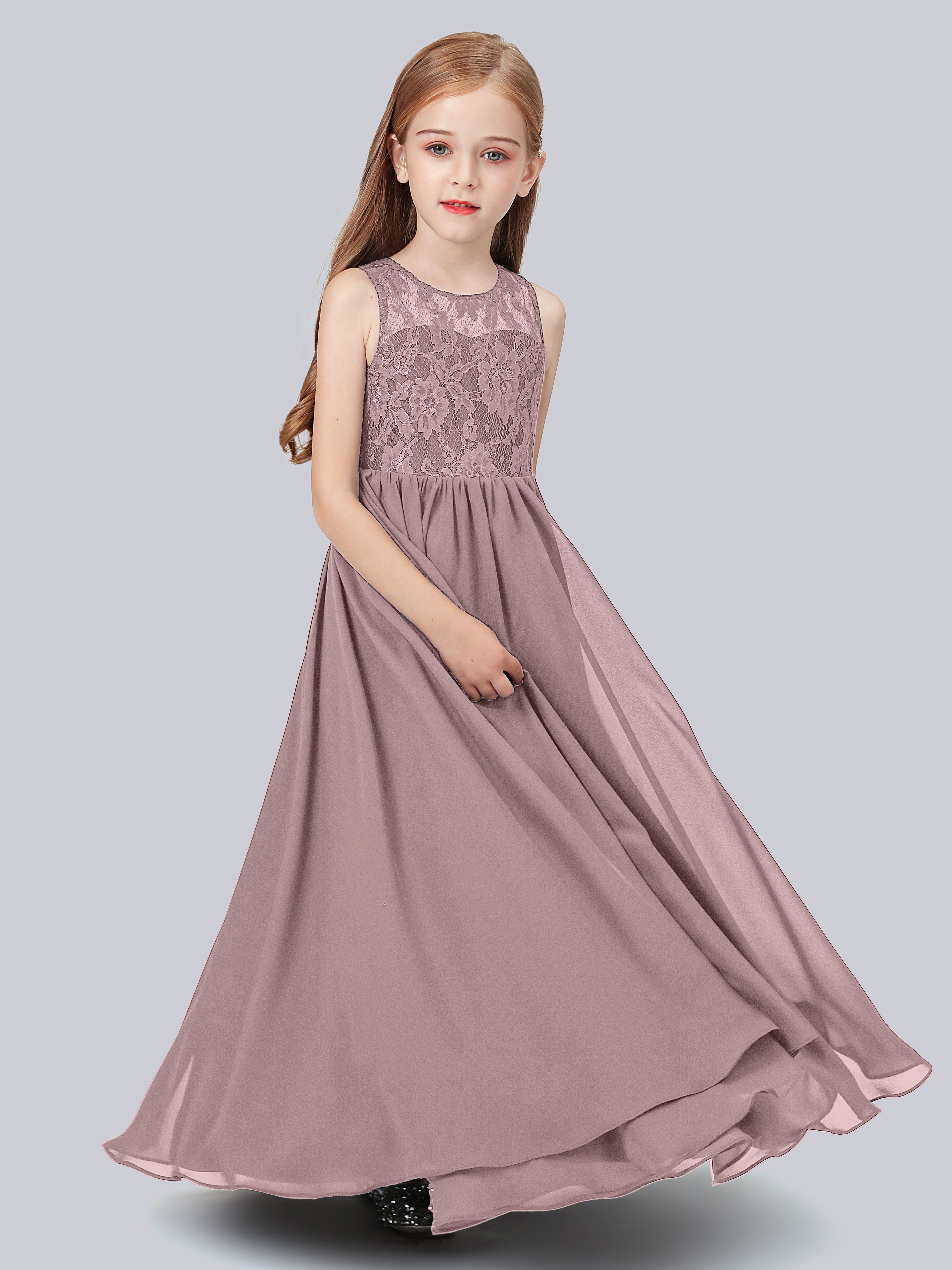 Ärmelloses Spitzen-Mesh-Kleid für Junge Brautjungfern