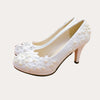 Elegante Spitze Floral Asymmetrisch Perlen Diamante Verschönert Hochzeit Schuhe