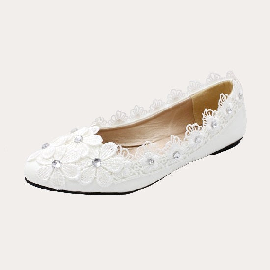 Süße Diamante verschönert Spitze Kleine Blume Hochzeit Schuhe