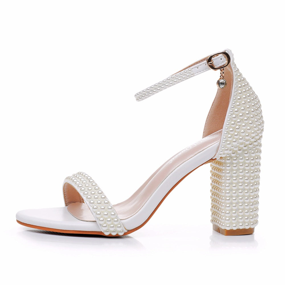 Ein Riemen Weiß Perle Hochzeit High Heel Sandalen