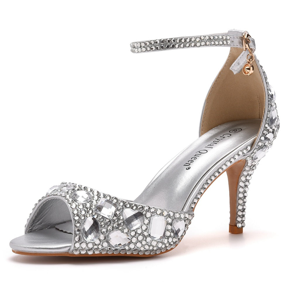 Kristall Strass Peeptoe Knöchelriemen High Heels