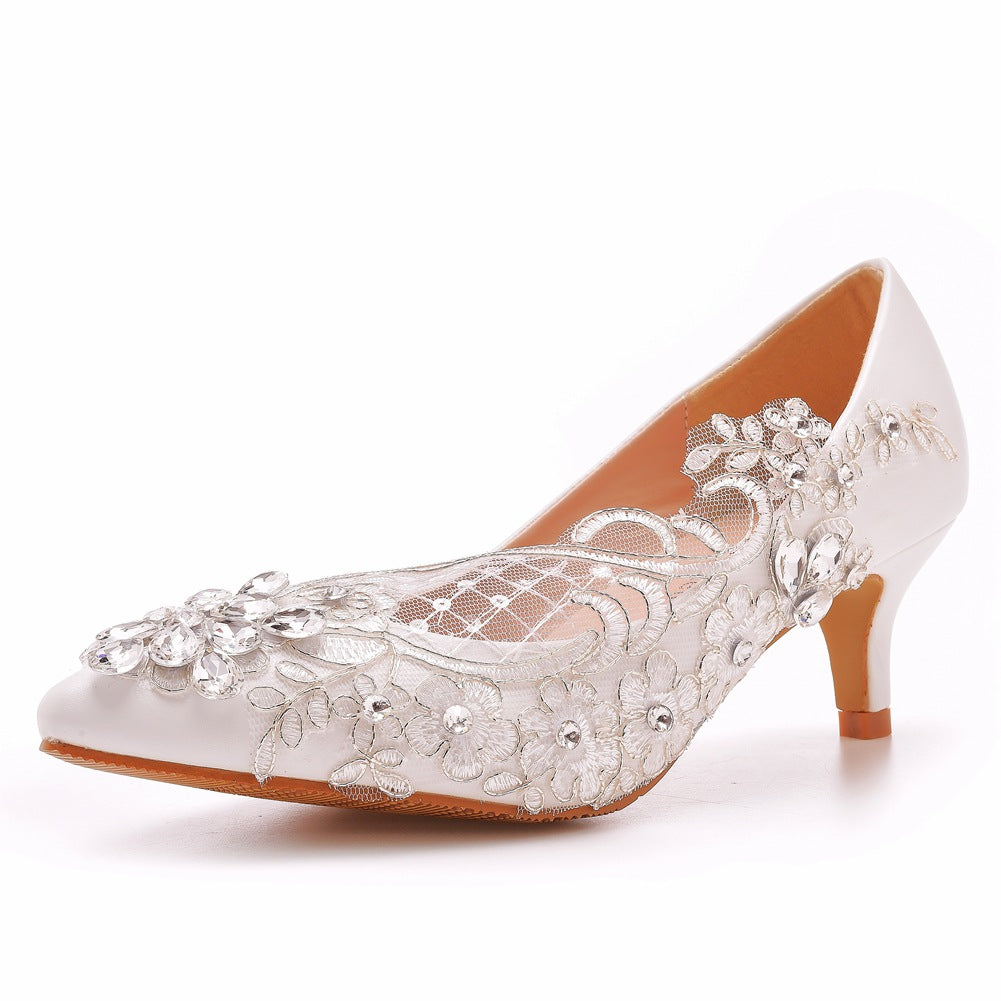 Hochzeitsschuhe Für Damen Strass Spitze Blumen Kitten Heels