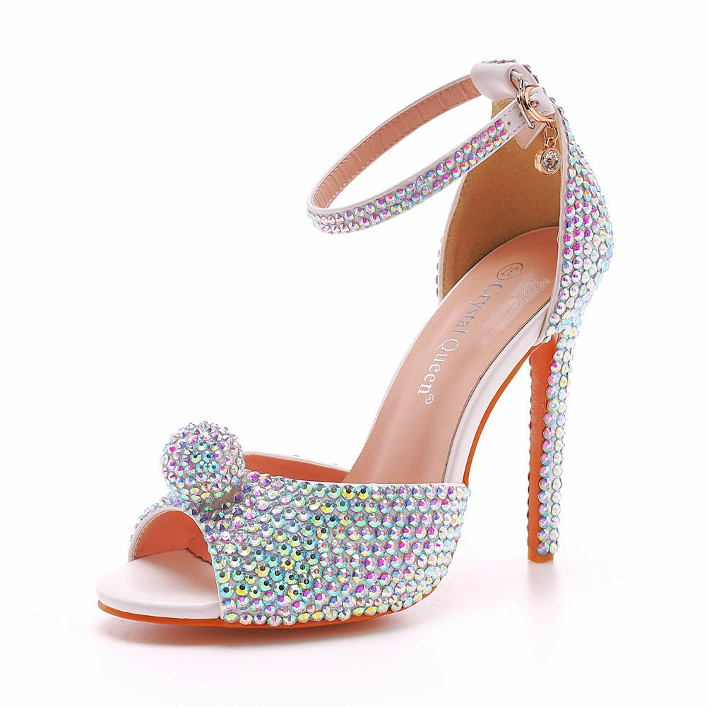 Peep Toe Rhinestone Knöchelriemen Stiletto Absätze