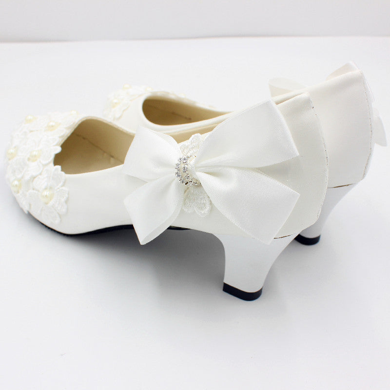 Süße Diamante Seide Bogen Perle Blume Cluster Hochzeit Schuhe