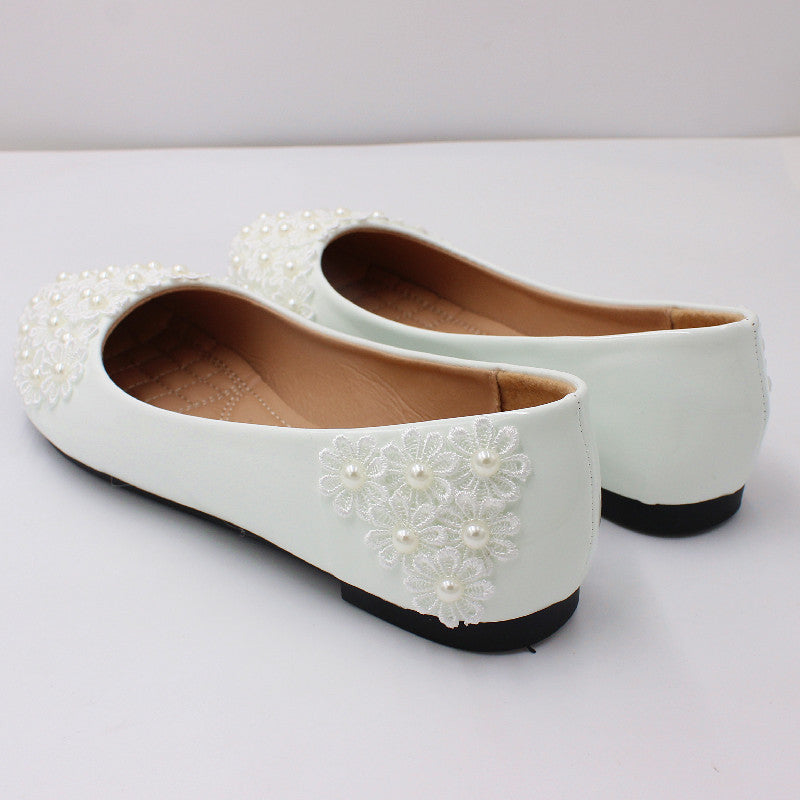 Niedliche Perle Staubblatt Spitze kleine Blume Hochzeit Schuhe