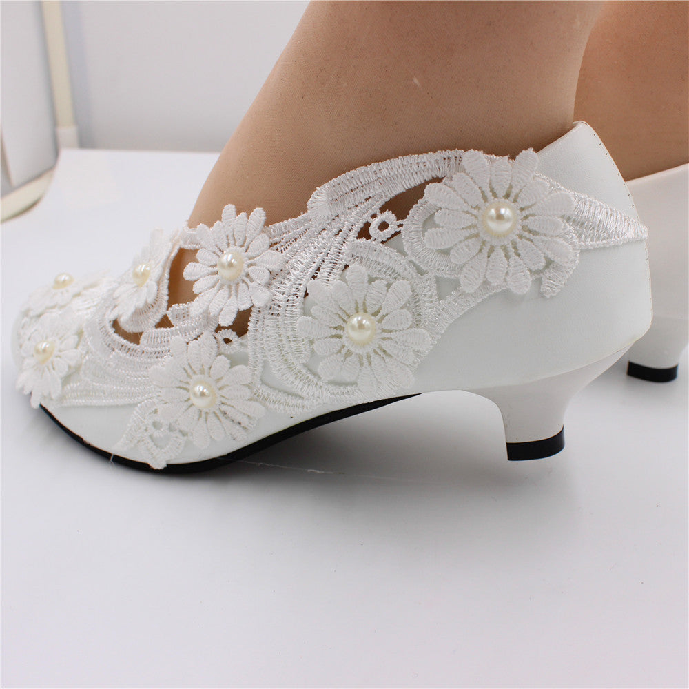 Wunderschöne Spitze Blume Perle verschönert Hochzeit Schuhe