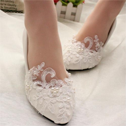 Bestickte Spitze Blume Perle Hochzeit Schuhe