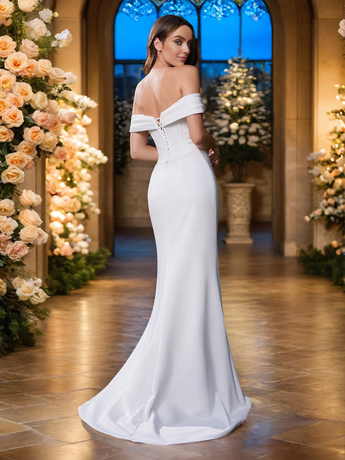Stretch Satin Sweetheart Off The Shoulder Brautkleider mit Schlitz