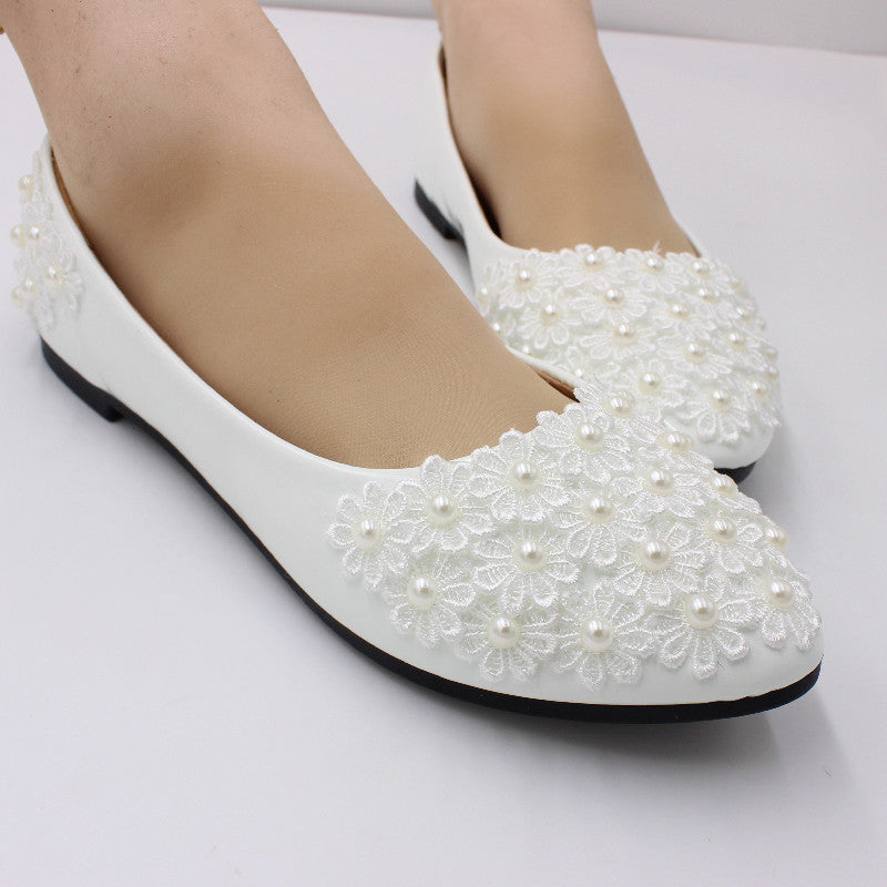 Niedliche Perle Staubblatt Spitze kleine Blume Hochzeit Schuhe