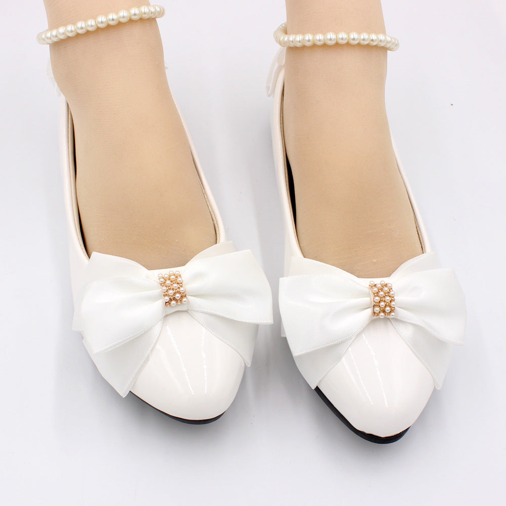 Einfache Prinzessin Stil Satin Bogen Perle Fußkettchen Hochzeit Schuhe
