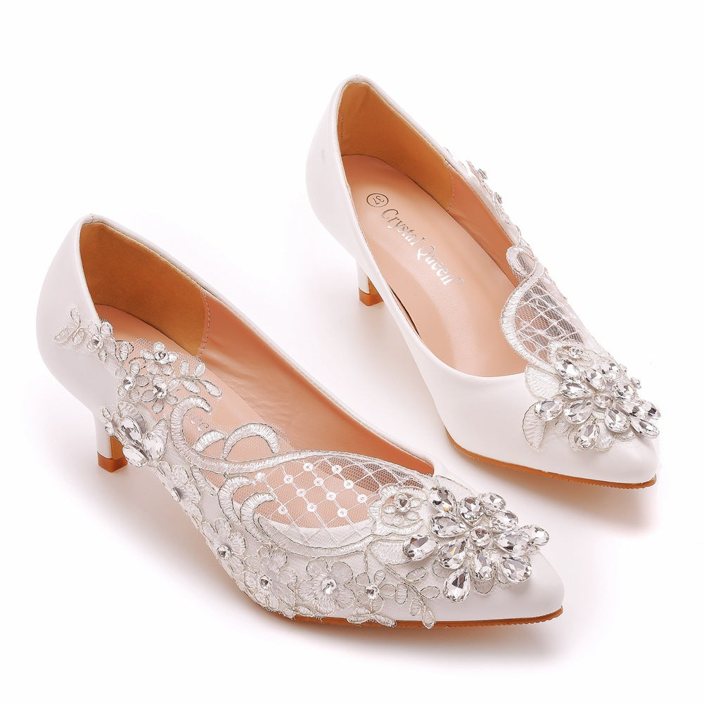 Hochzeitsschuhe Für Damen Strass Spitze Blumen Kitten Heels