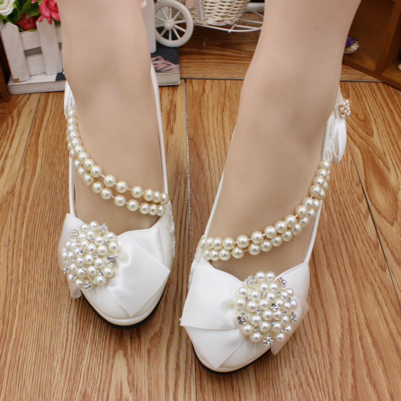 Klassische Perle Seite Kette Bogen Hochzeit Schuhe