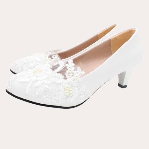 Bestickte Spitze Blume Perle Hochzeit Schuhe