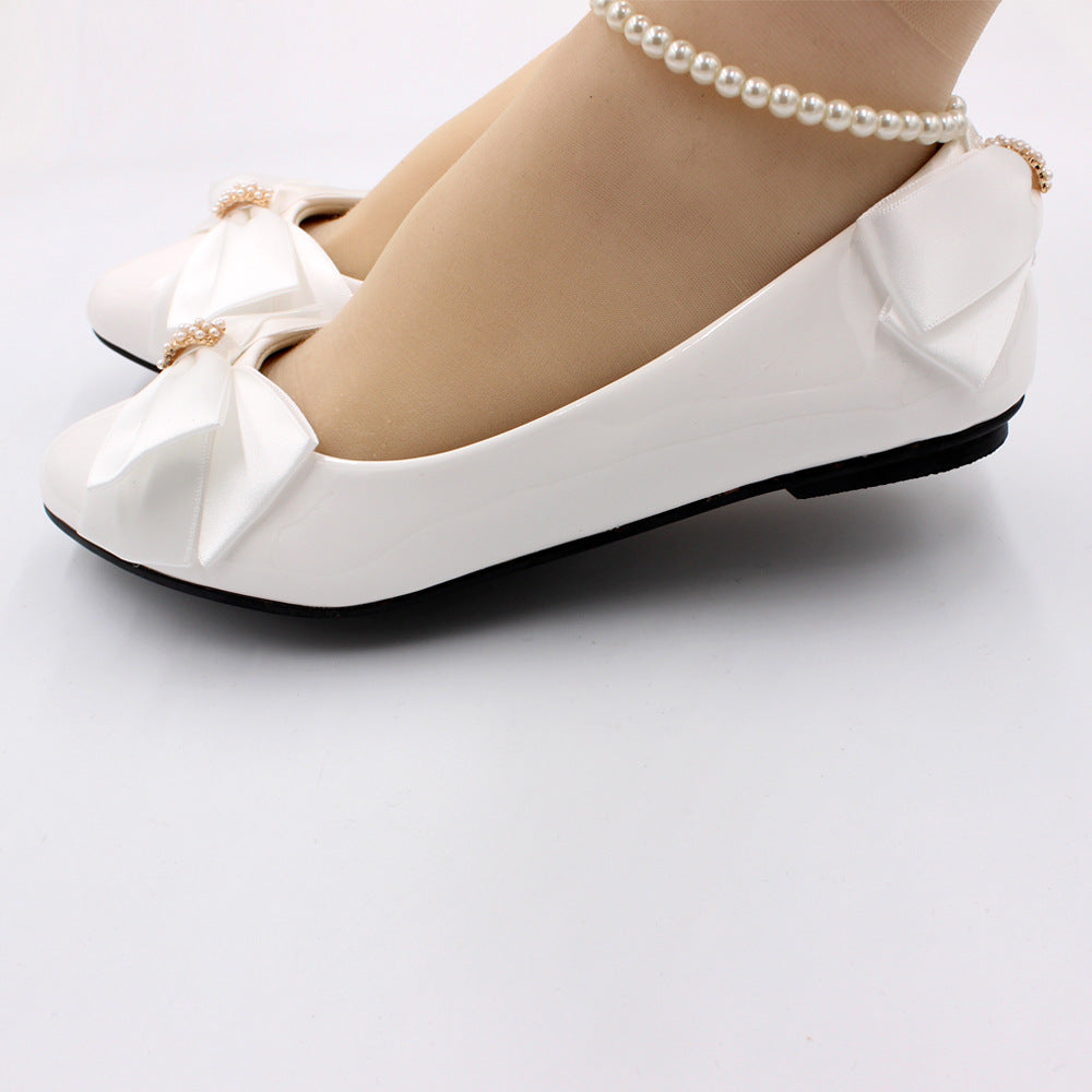 Einfache Prinzessin Stil Satin Bogen Perle Fußkettchen Hochzeit Schuhe
