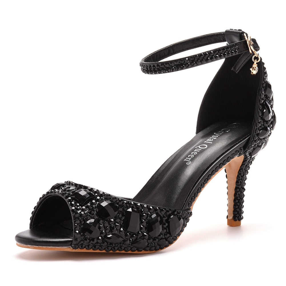 Kristall Strass Peeptoe Knöchelriemen High Heels