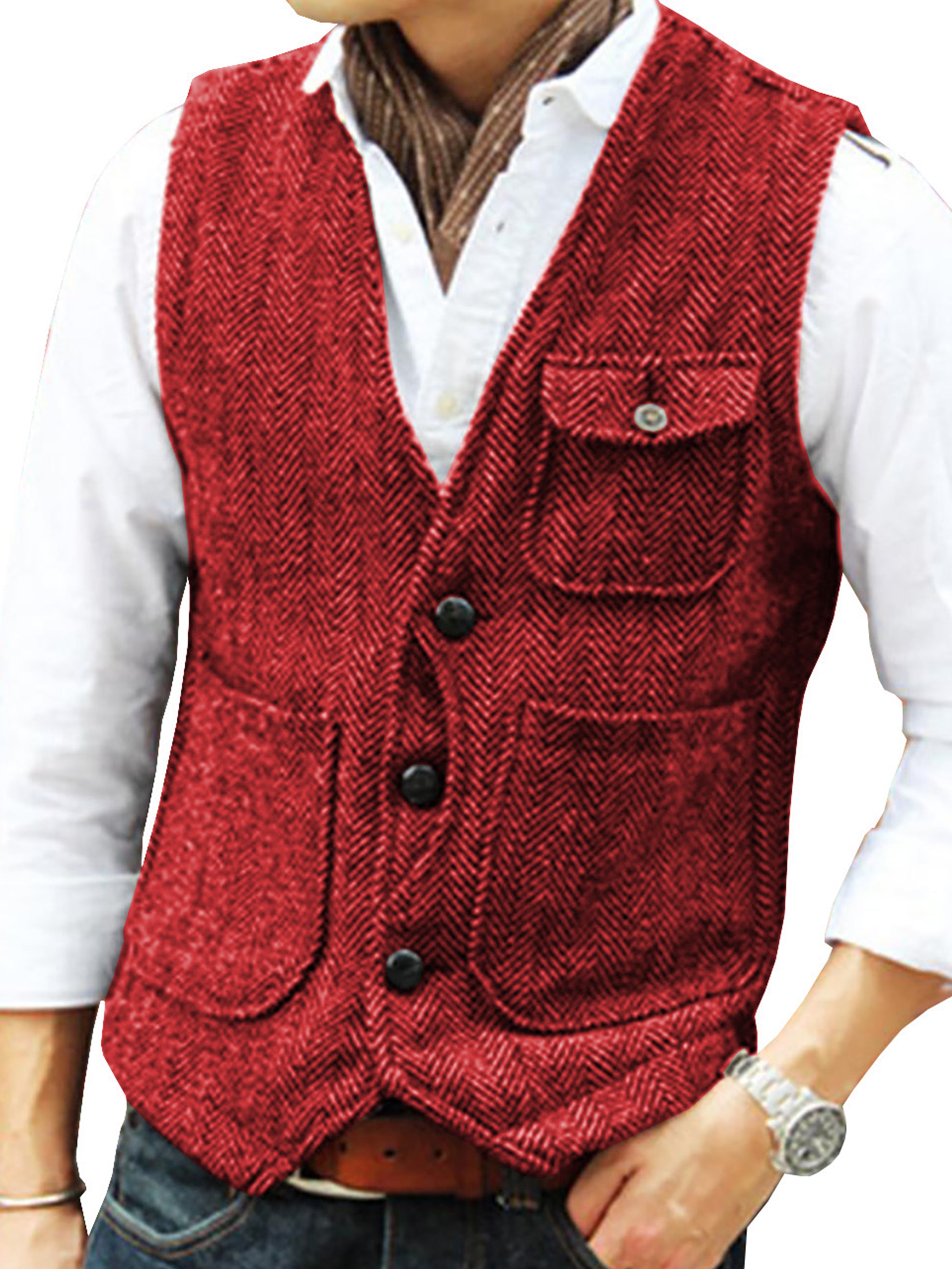 Tweed Suit Herren Anzug V-Ausschnitt Weste