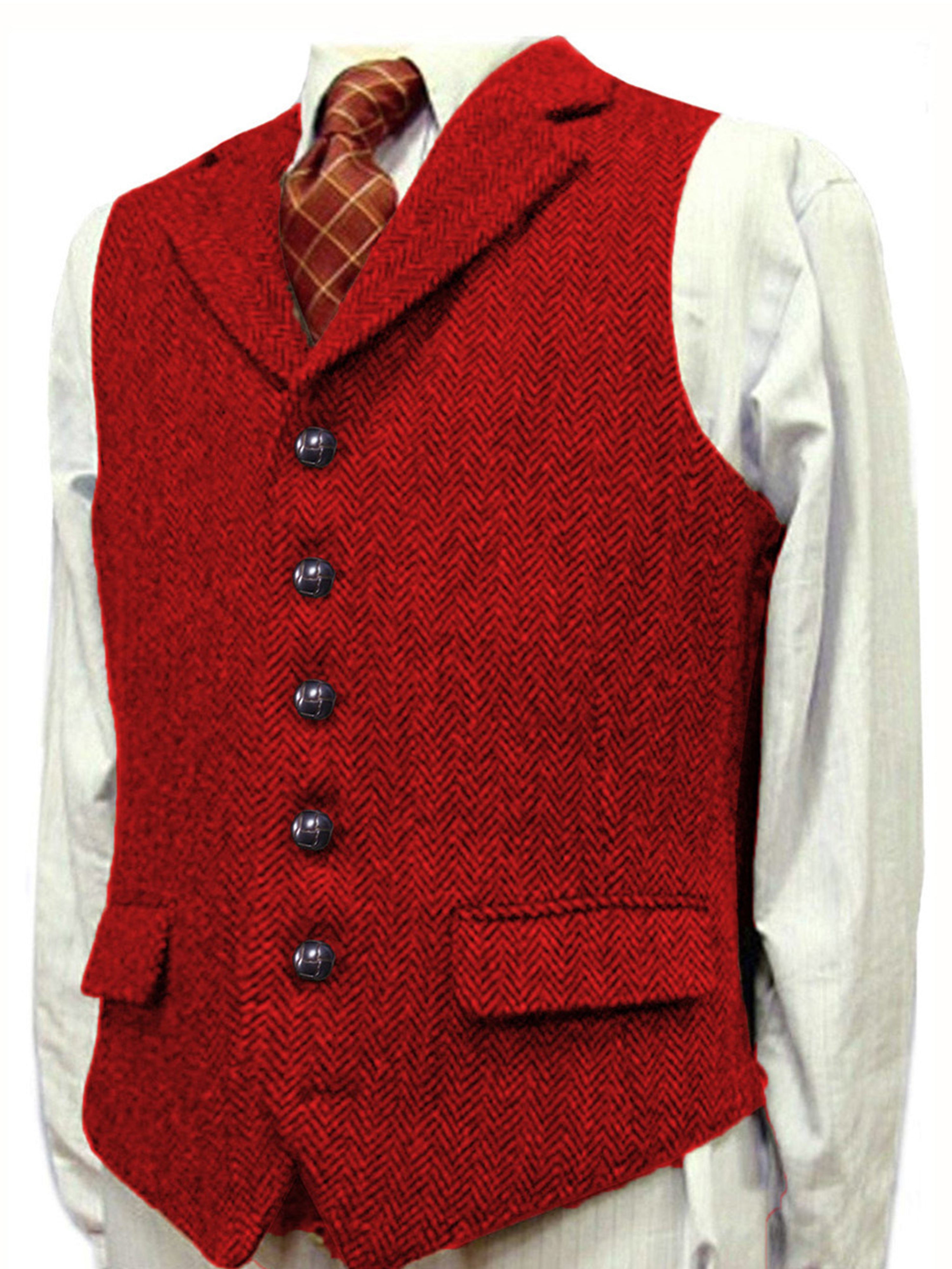 Herrenweste Herringbone Hochzeit Bräutigam Best Business Slim Vest