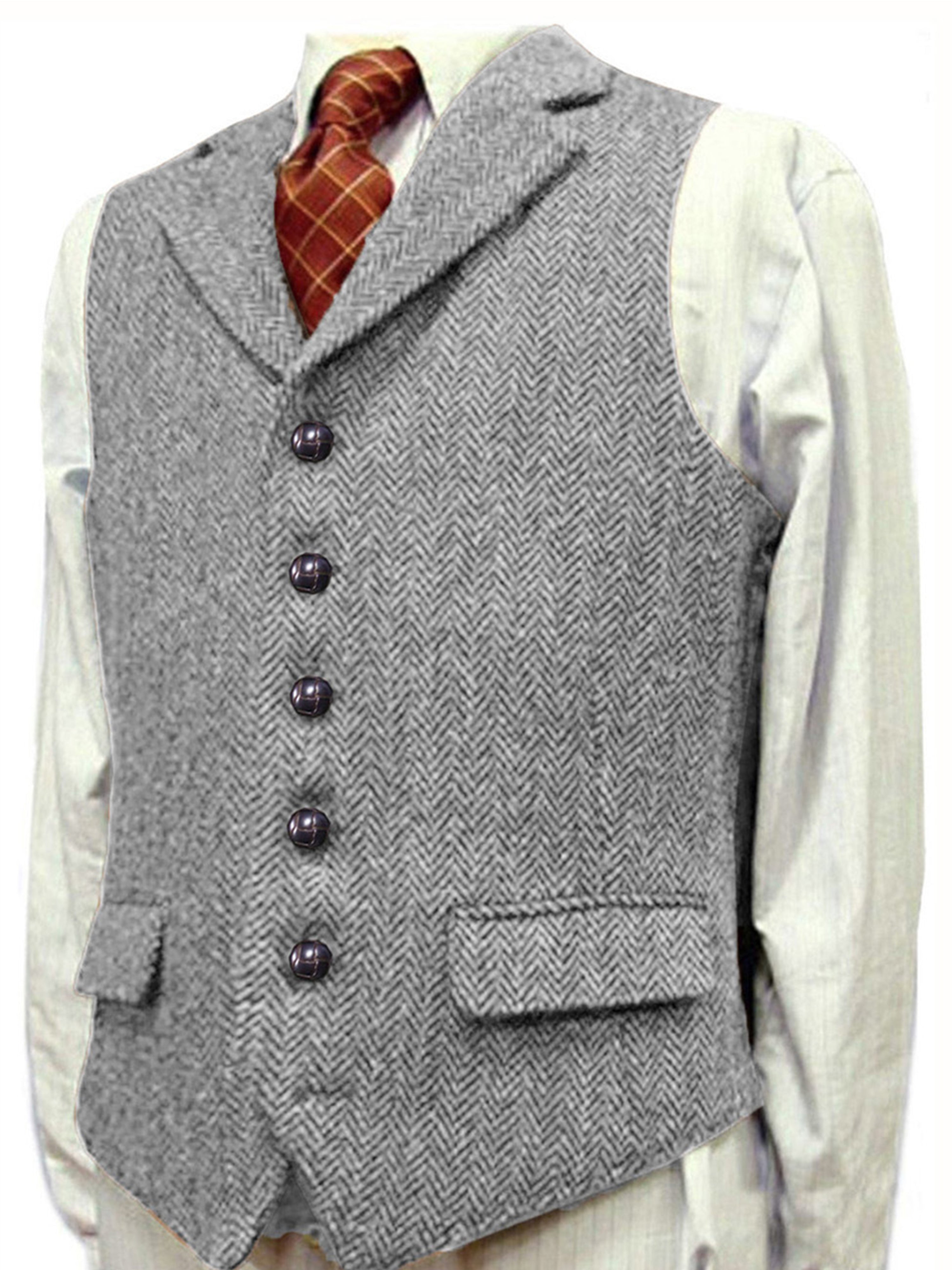 Herrenweste Herringbone Hochzeit Bräutigam Best Business Slim Vest