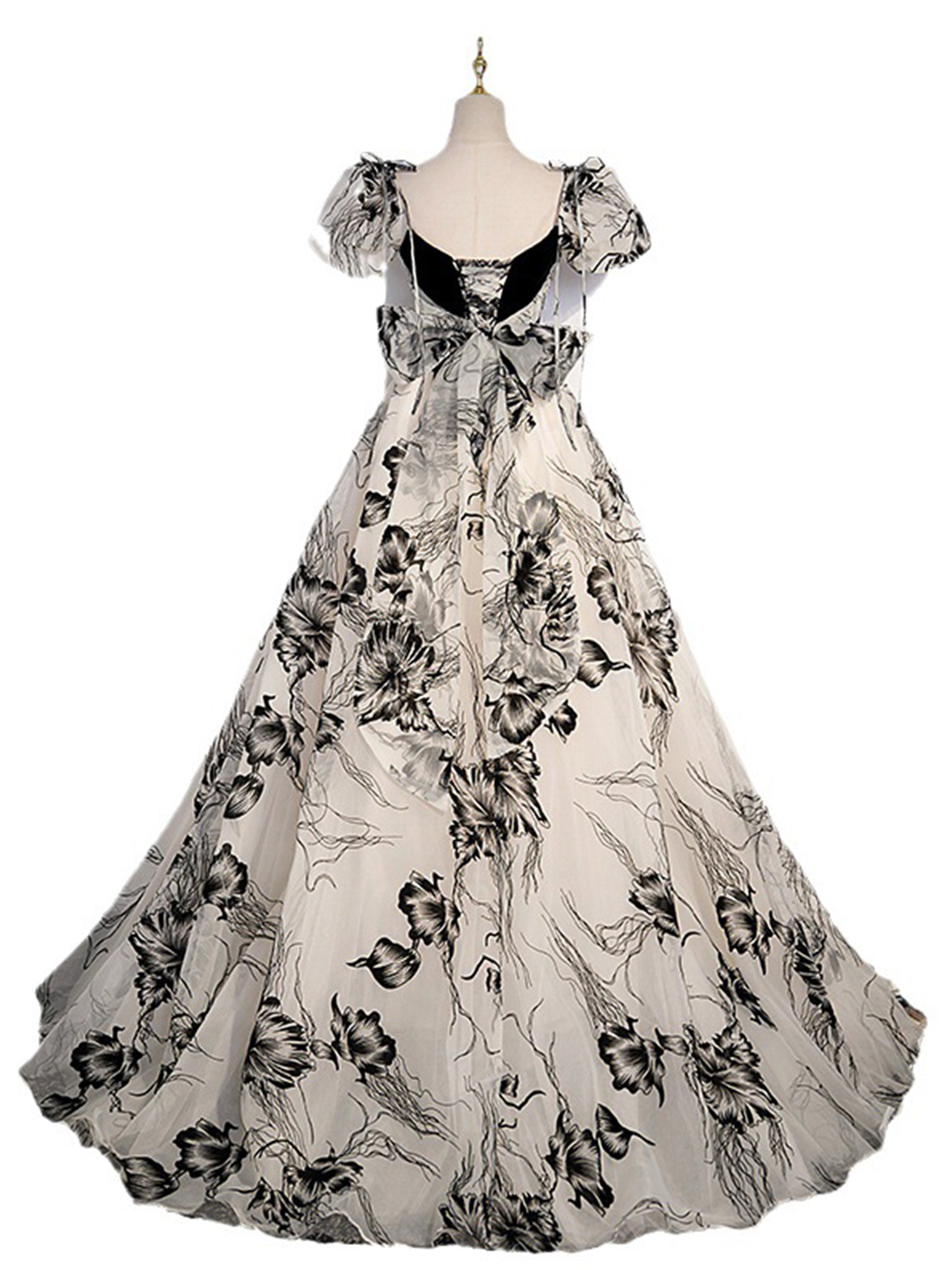 Retro Puffärmel Sweetheart Floral Organza Zweiteilige Brautjungfernkleider