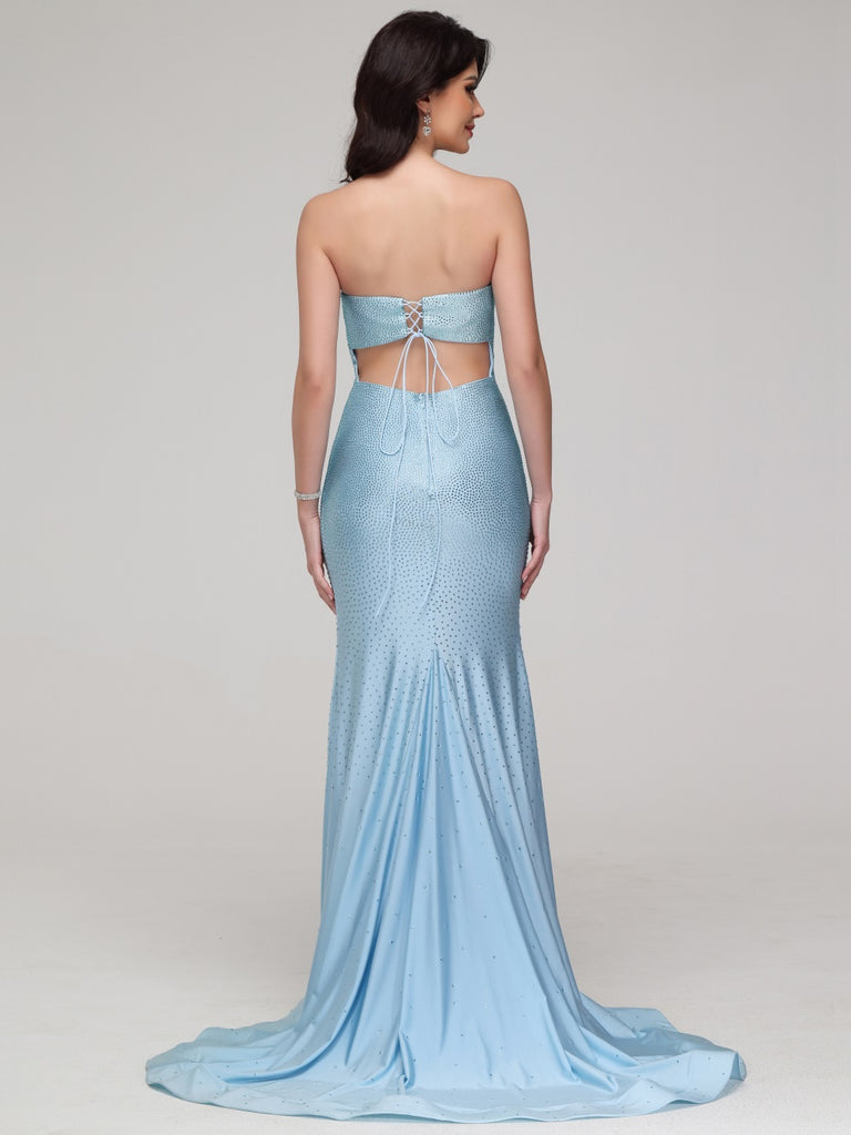 Meerjungfrau-Linie trägerlose flache Ausschnitt Diamante verschönert Abendkleider
