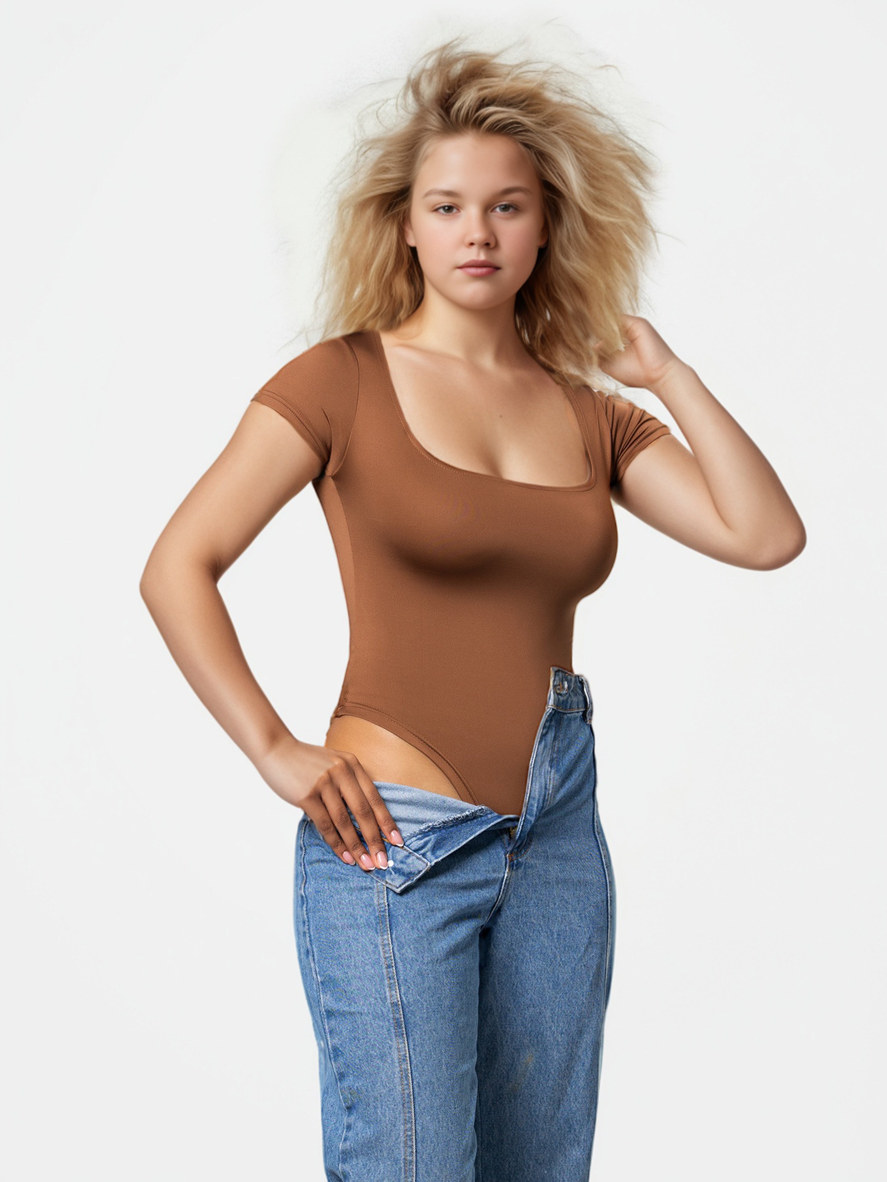 Women's One Piece Kurzarm Tops Shapewear Bodysuits