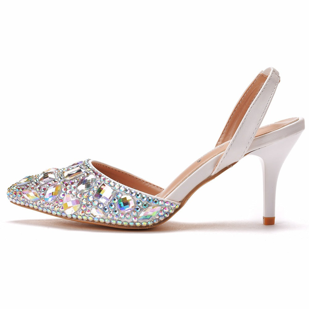 Modische Strassdekoration Spitz Zulaufender Slingback High Heels