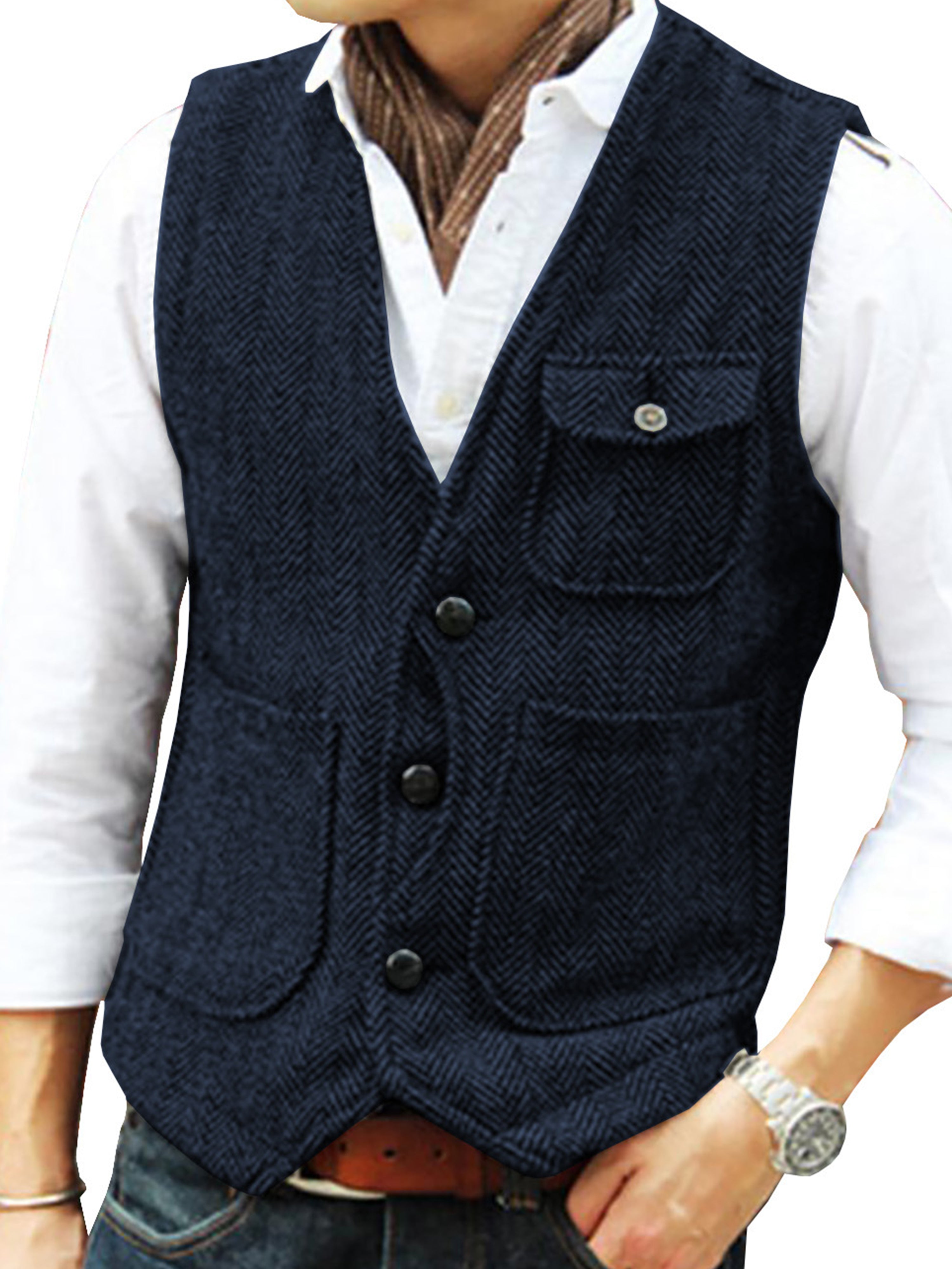 Tweed Suit Herren Anzug V-Ausschnitt Weste
