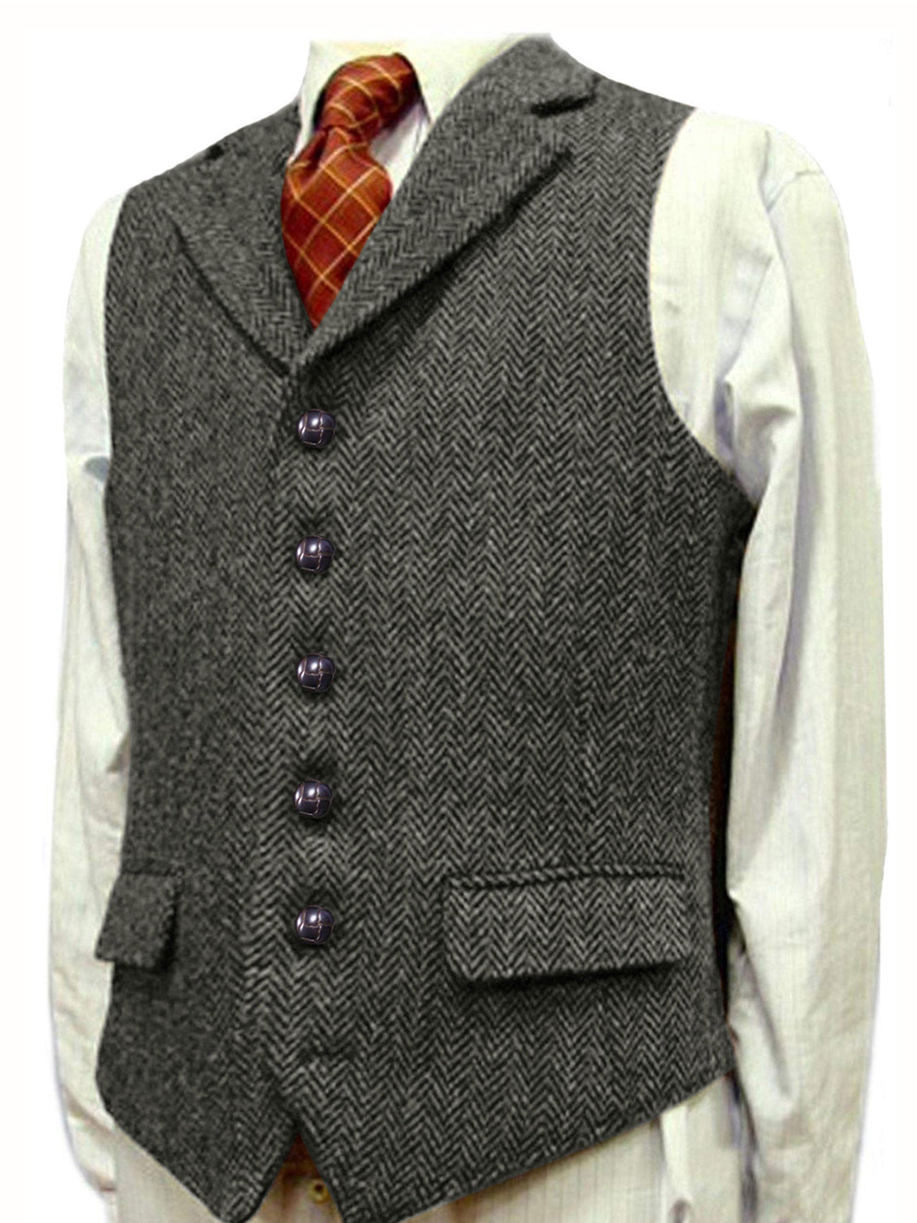 Herrenweste Herringbone Hochzeit Bräutigam Best Business Slim Vest