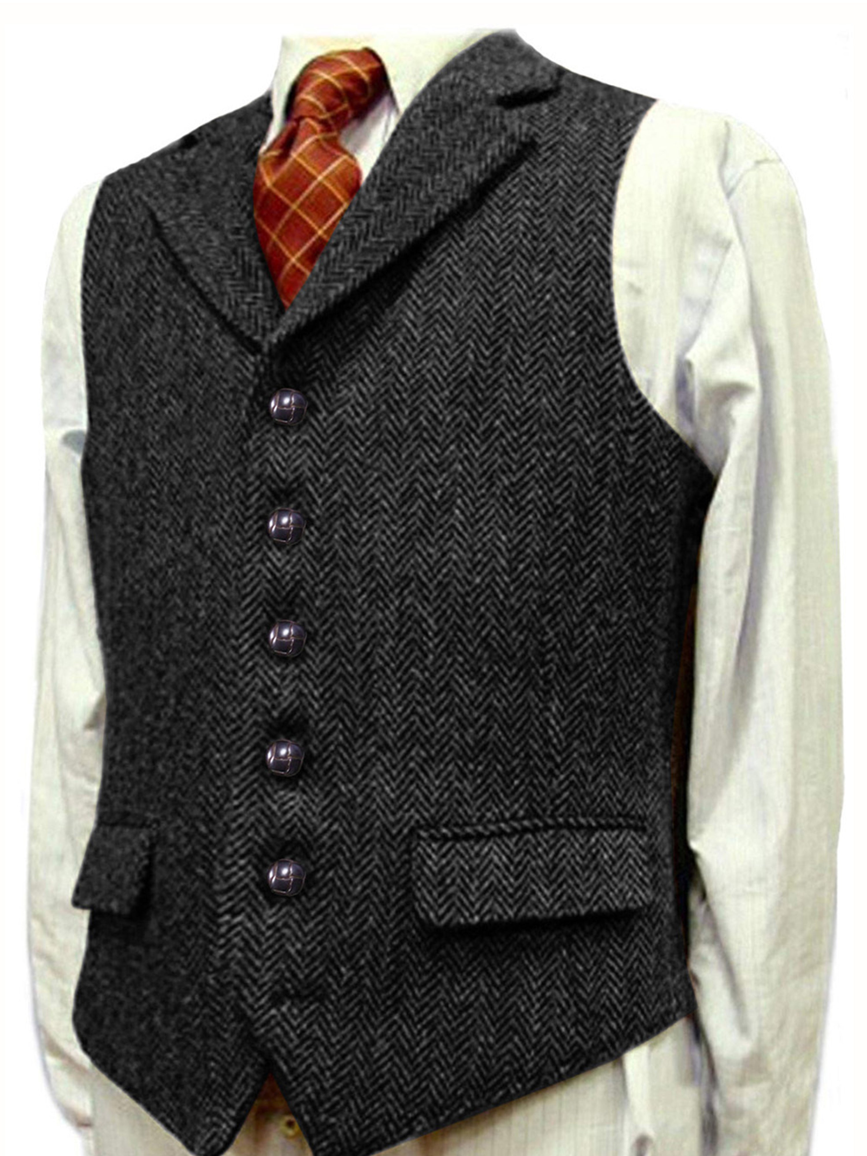 Herrenweste Herringbone Hochzeit Bräutigam Best Business Slim Vest