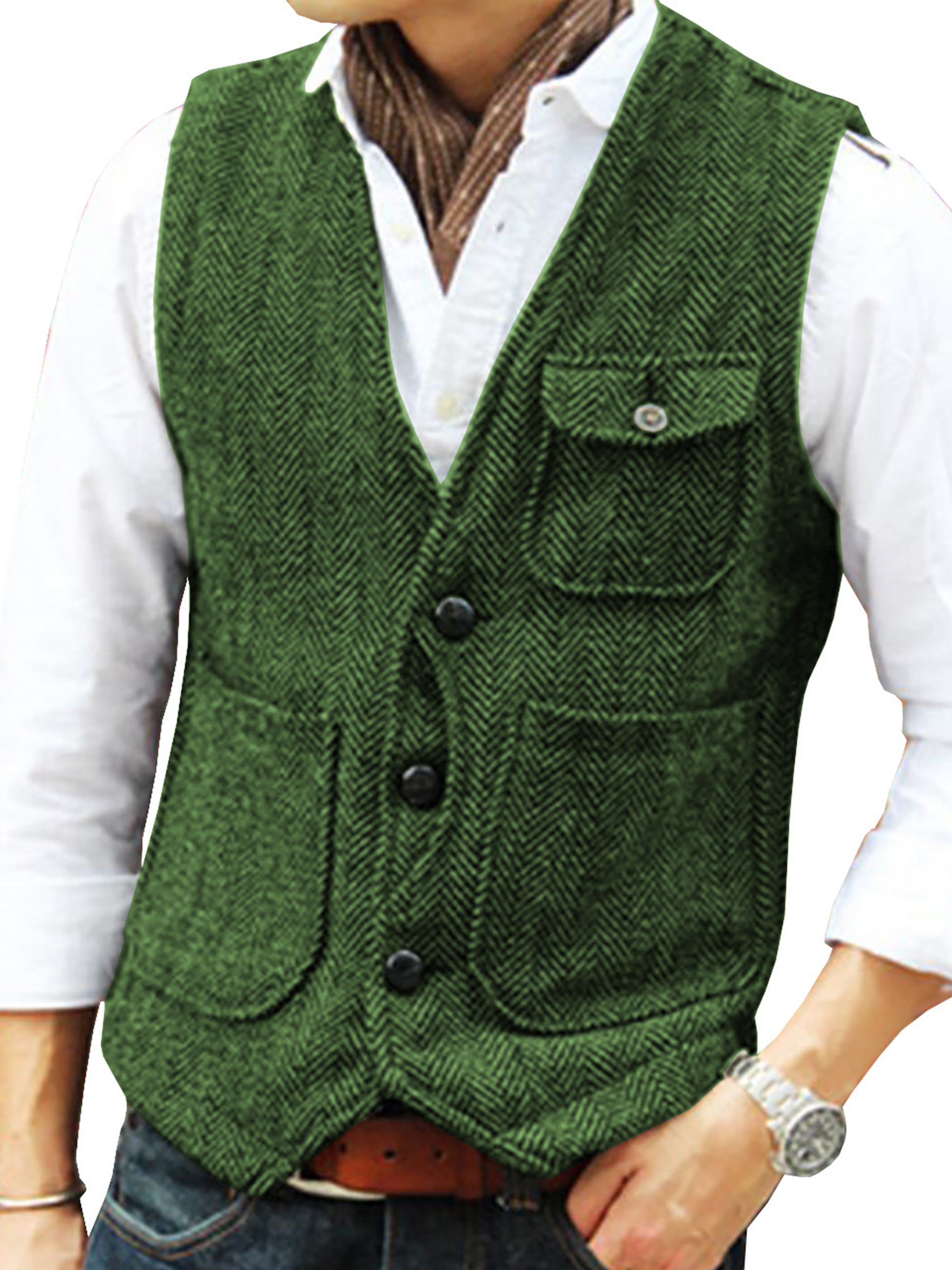 Tweed Suit Herren Anzug V-Ausschnitt Weste