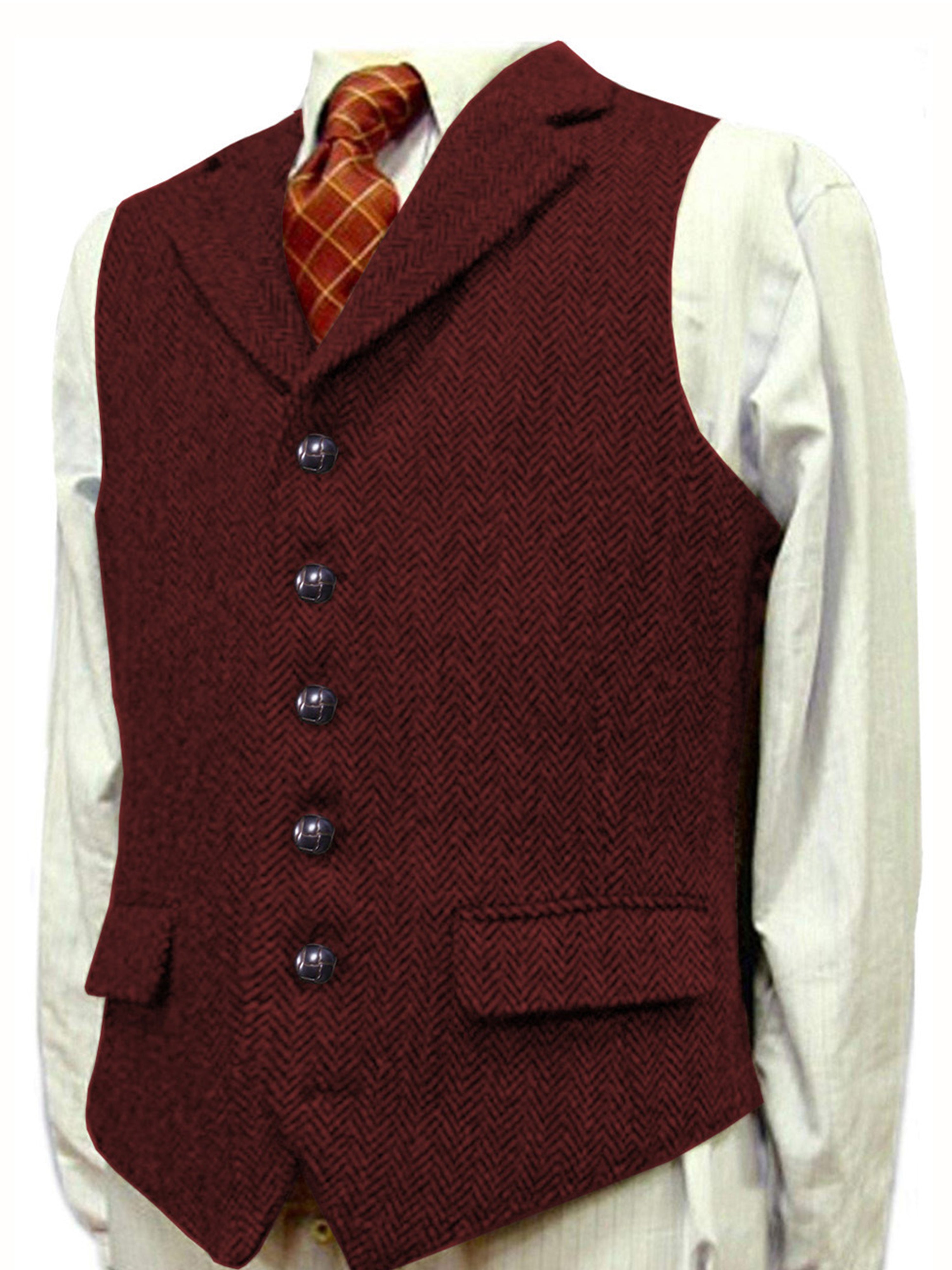 Herrenweste Herringbone Hochzeit Bräutigam Best Business Slim Vest