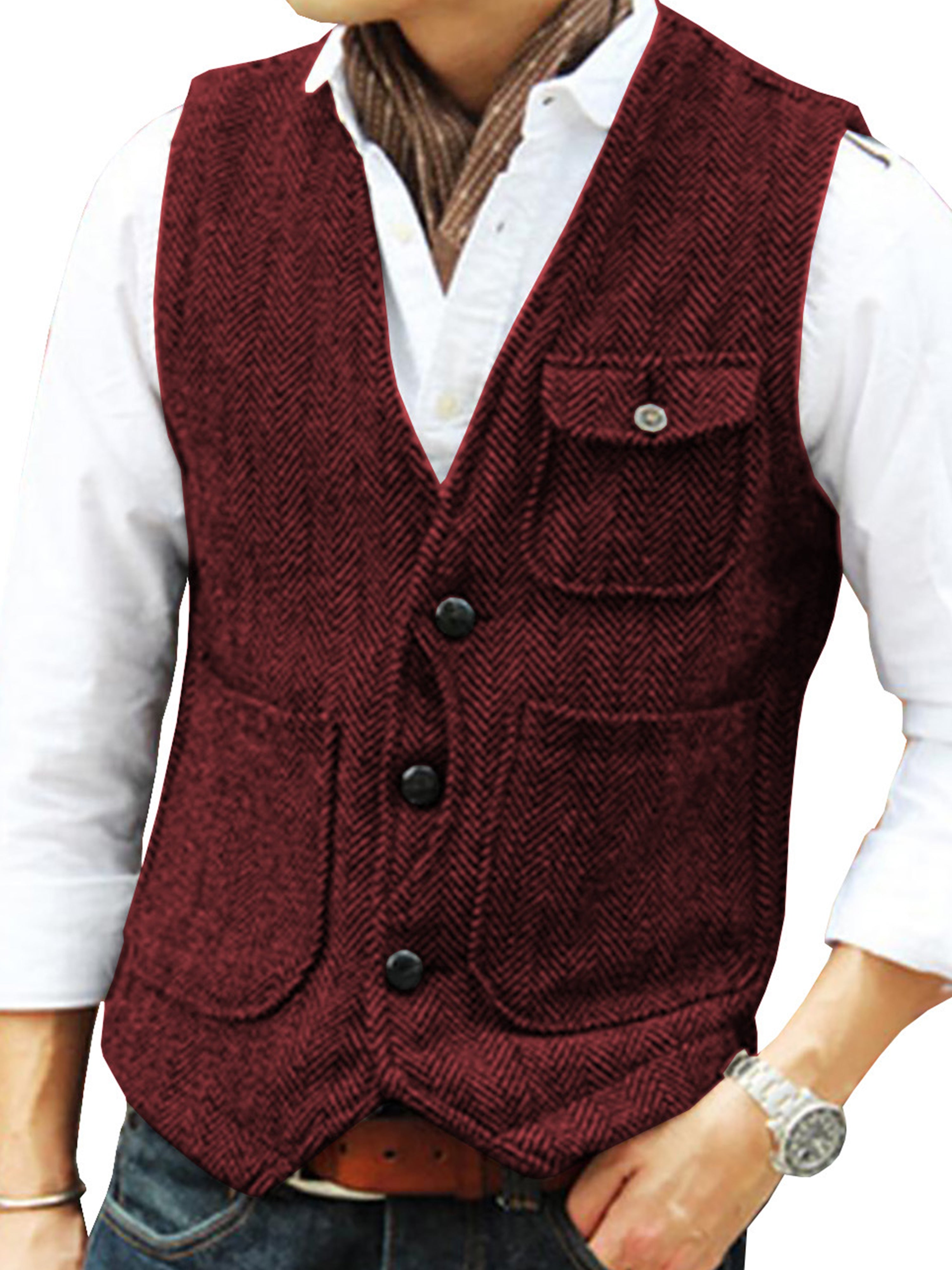 Tweed Suit Herren Anzug V-Ausschnitt Weste