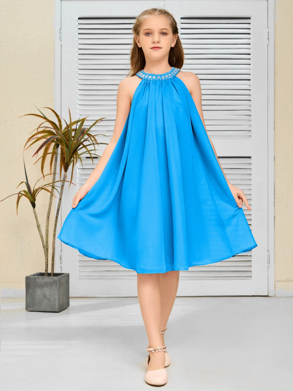 Modisches Hängekragen Chiffon Junior Brautjungfernkleid