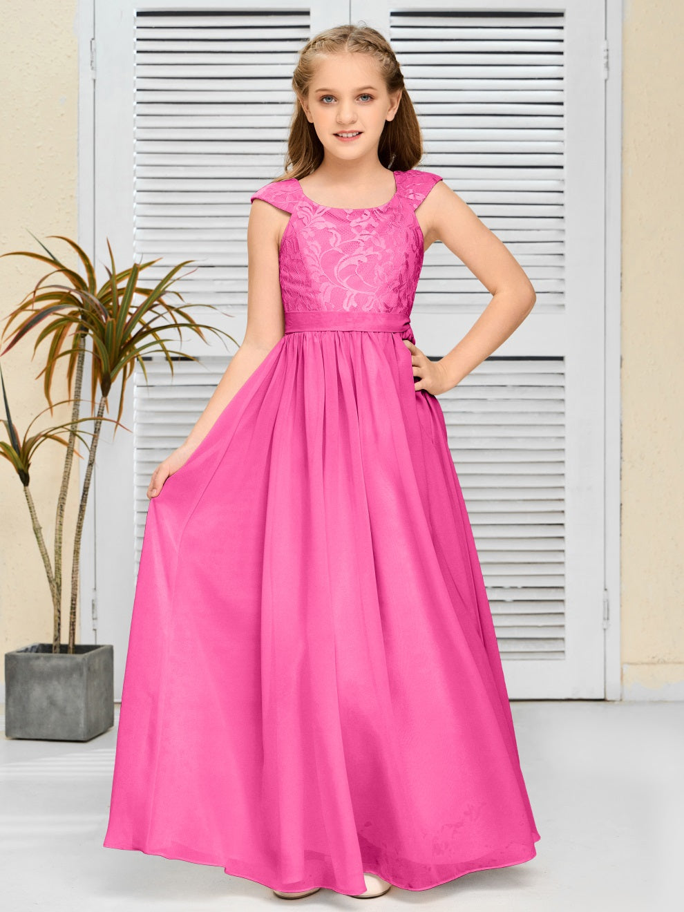 A Line Chiffon Spitze Junior Brautjungfer Kleid