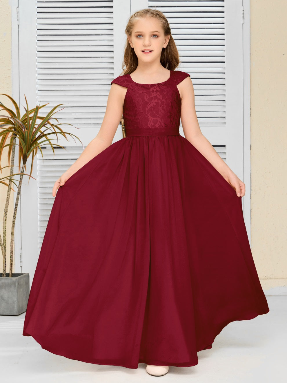 A Line Chiffon Spitze Junior Brautjungfer Kleid