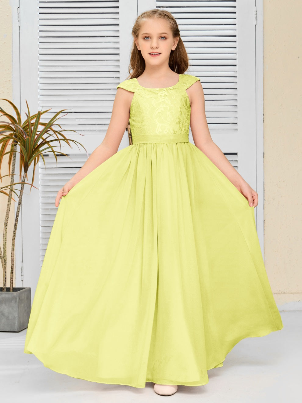 A Line Chiffon Spitze Junior Brautjungfer Kleid