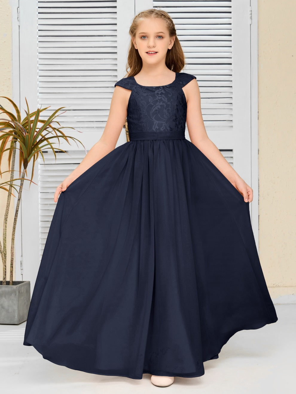 A Line Chiffon Spitze Junior Brautjungfer Kleid