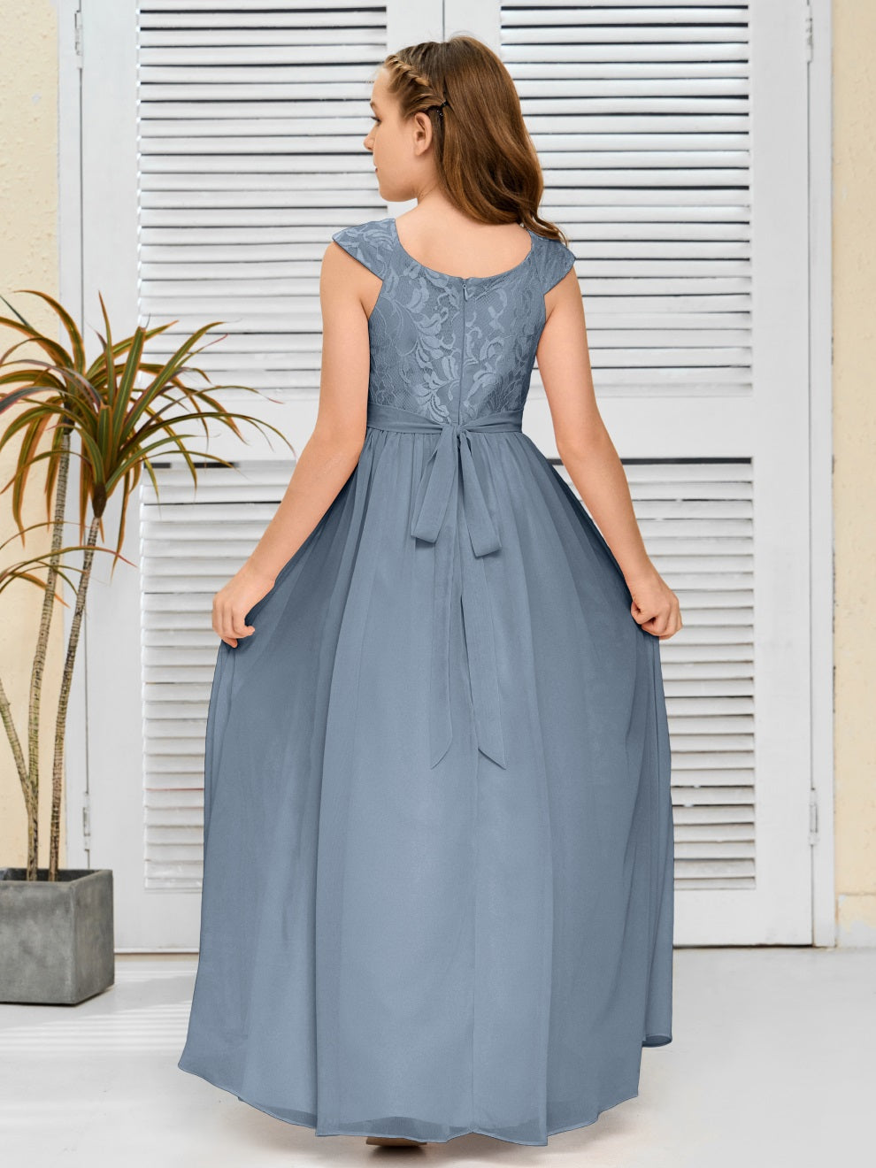 A Line Chiffon Spitze Junior Brautjungfer Kleid