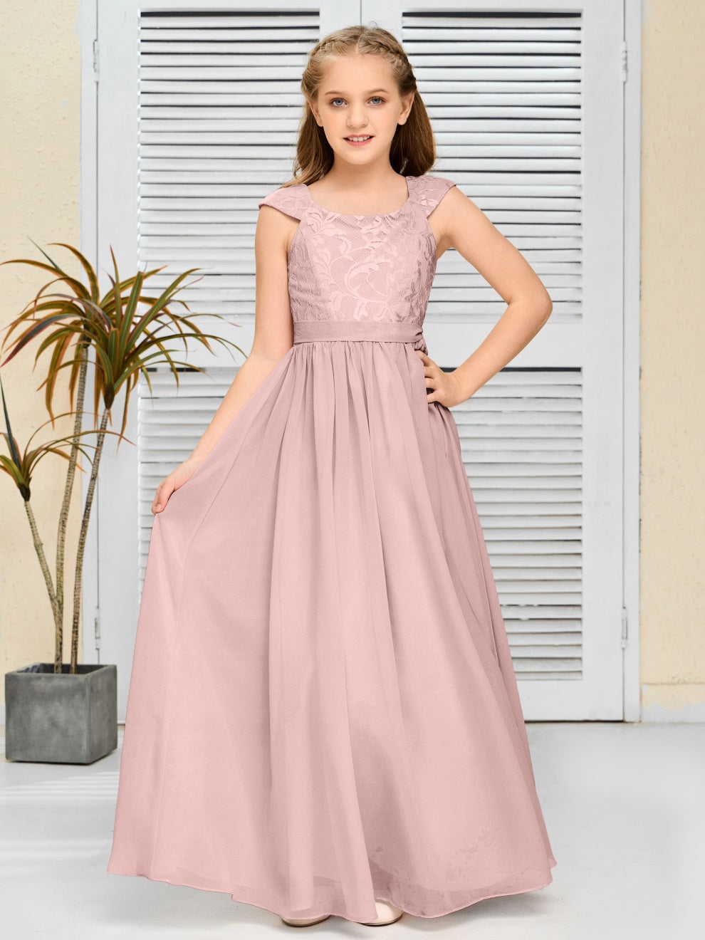 A Line Chiffon Spitze Junior Brautjungfer Kleid