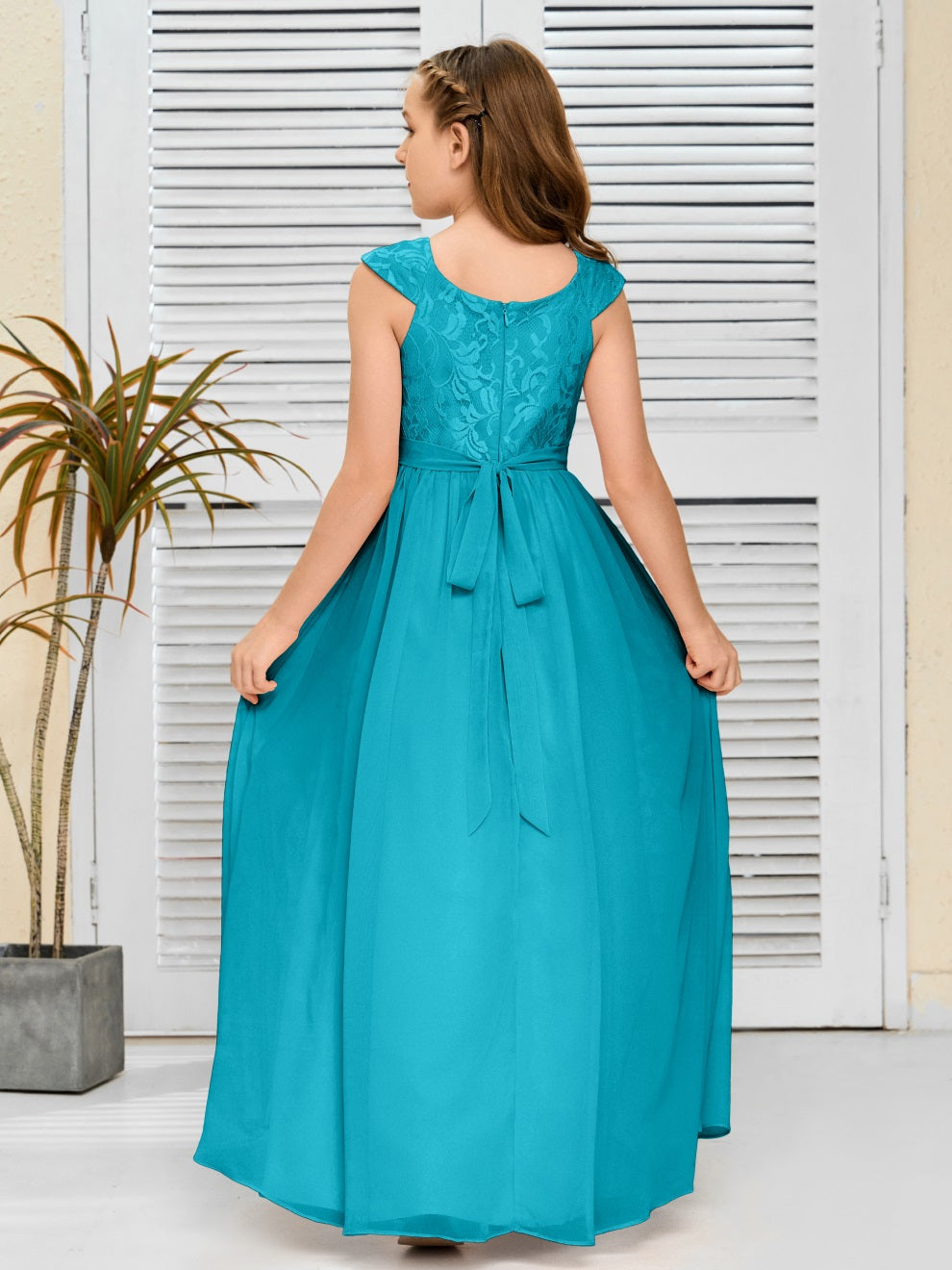 A Line Chiffon Spitze Junior Brautjungfer Kleid