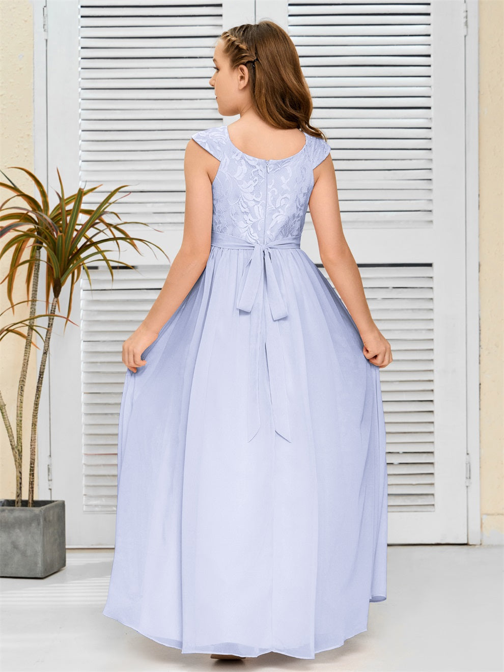 A Line Chiffon Spitze Junior Brautjungfer Kleid