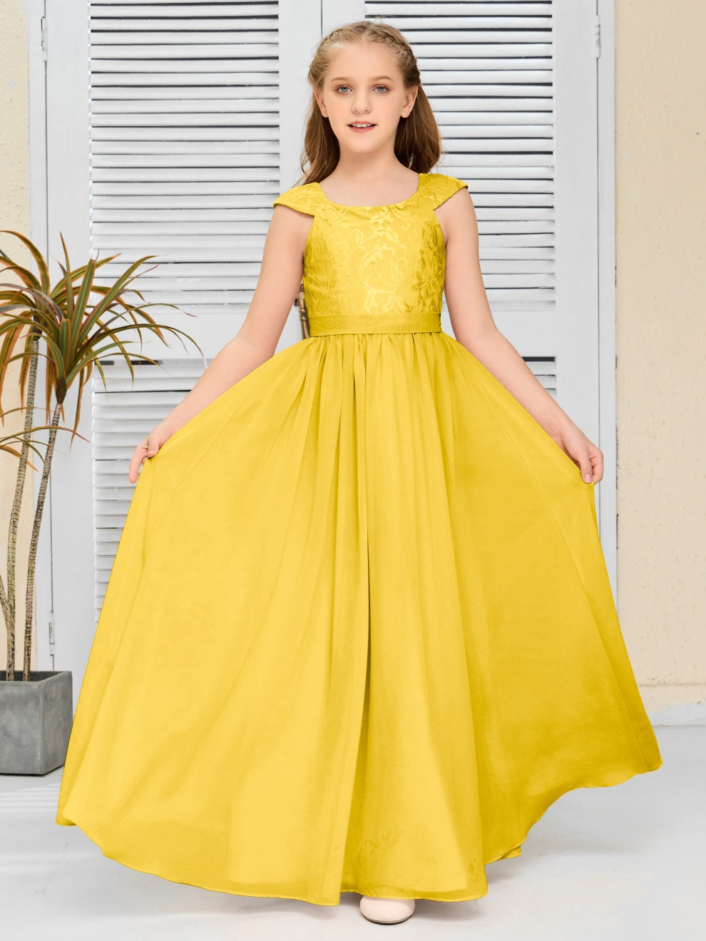 A Line Chiffon Spitze Junior Brautjungfer Kleid