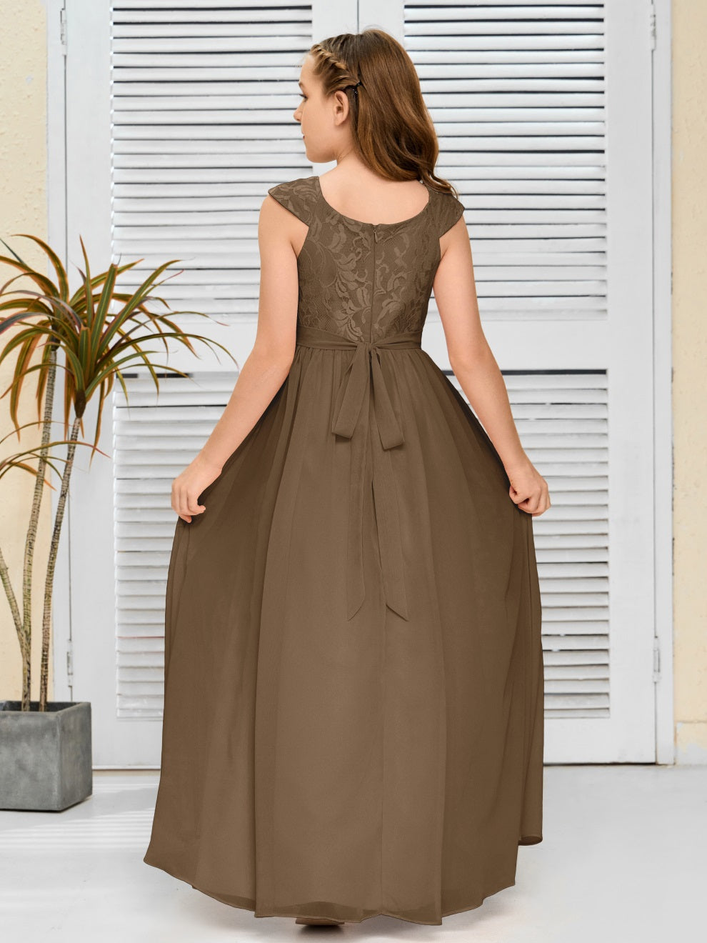 A Line Chiffon Spitze Junior Brautjungfer Kleid