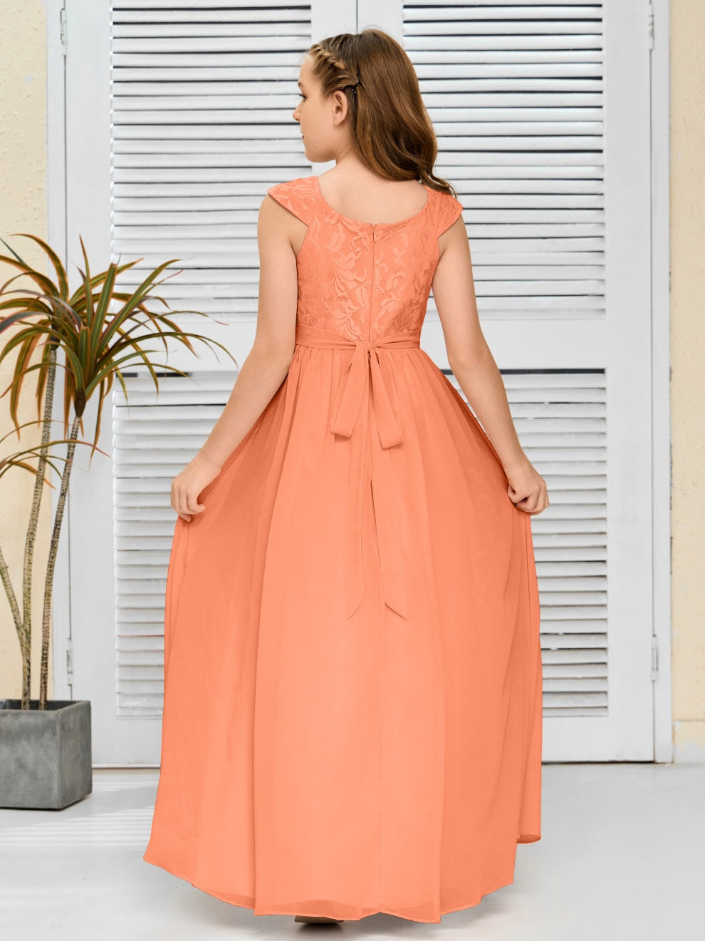 A Line Chiffon Spitze Junior Brautjungfer Kleid