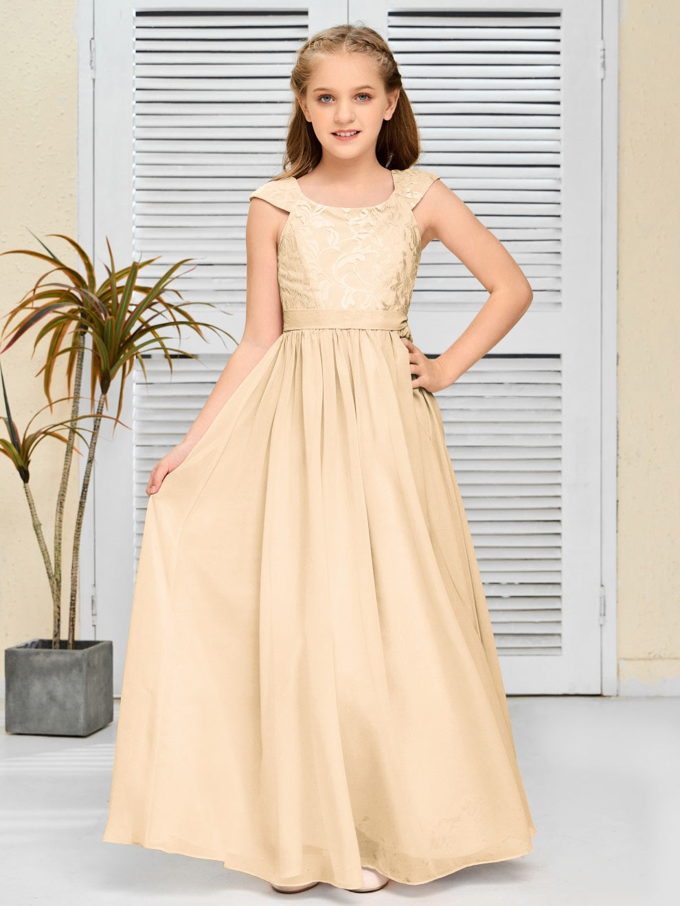 A Line Chiffon Spitze Junior Brautjungfer Kleid