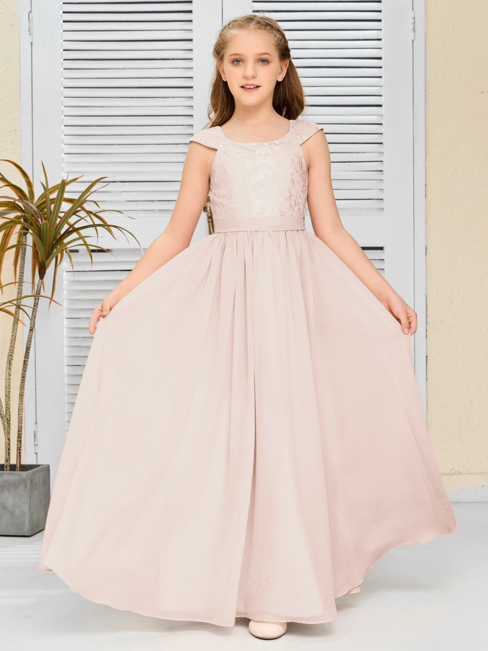 A Line Chiffon Spitze Junior Brautjungfer Kleid