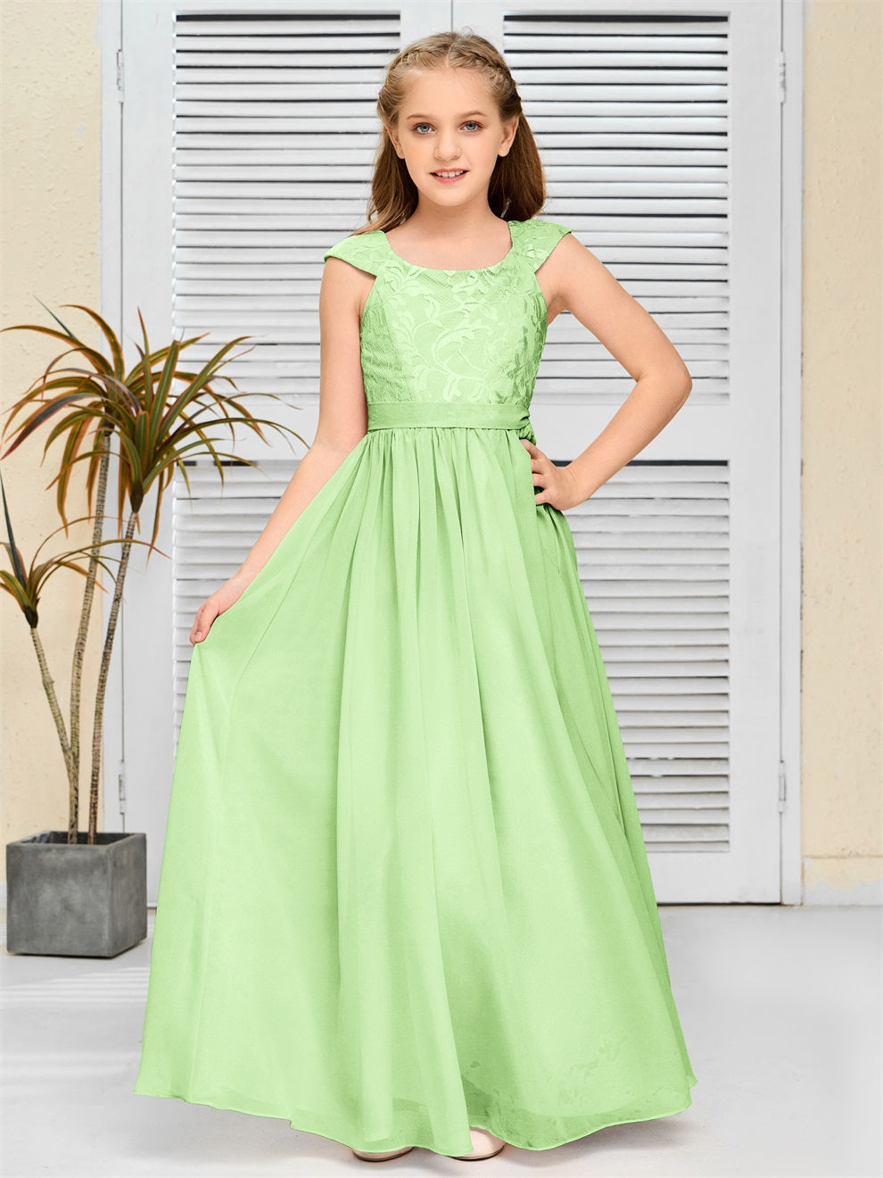 A Line Chiffon Spitze Junior Brautjungfer Kleid