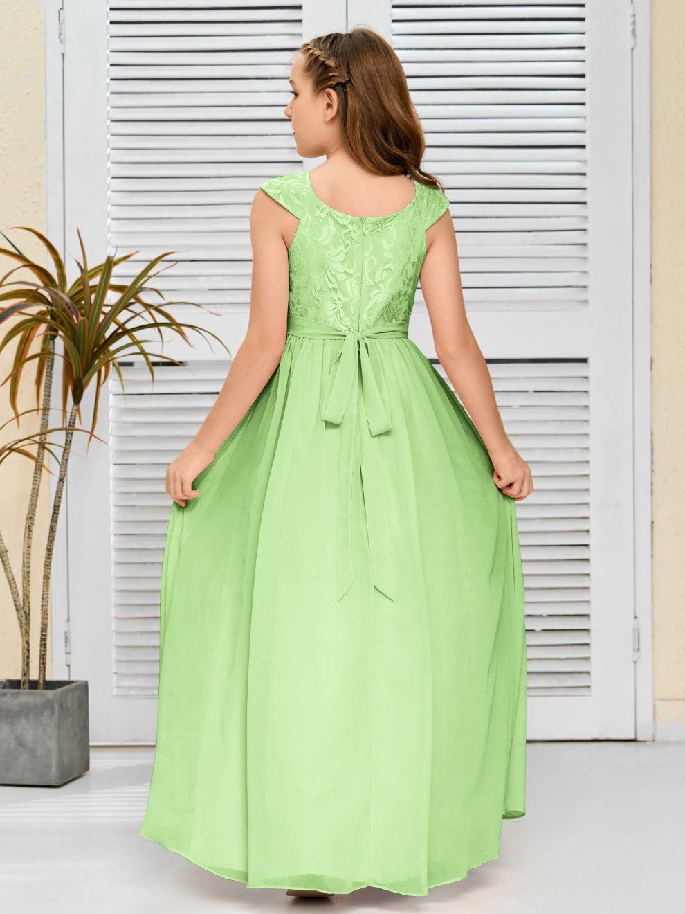 A Line Chiffon Spitze Junior Brautjungfer Kleid